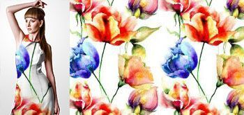 02025 Materiał ze wzorem duże, ręcznie malowane, kolorowe kwiaty (tulipany) w stylu akwareli